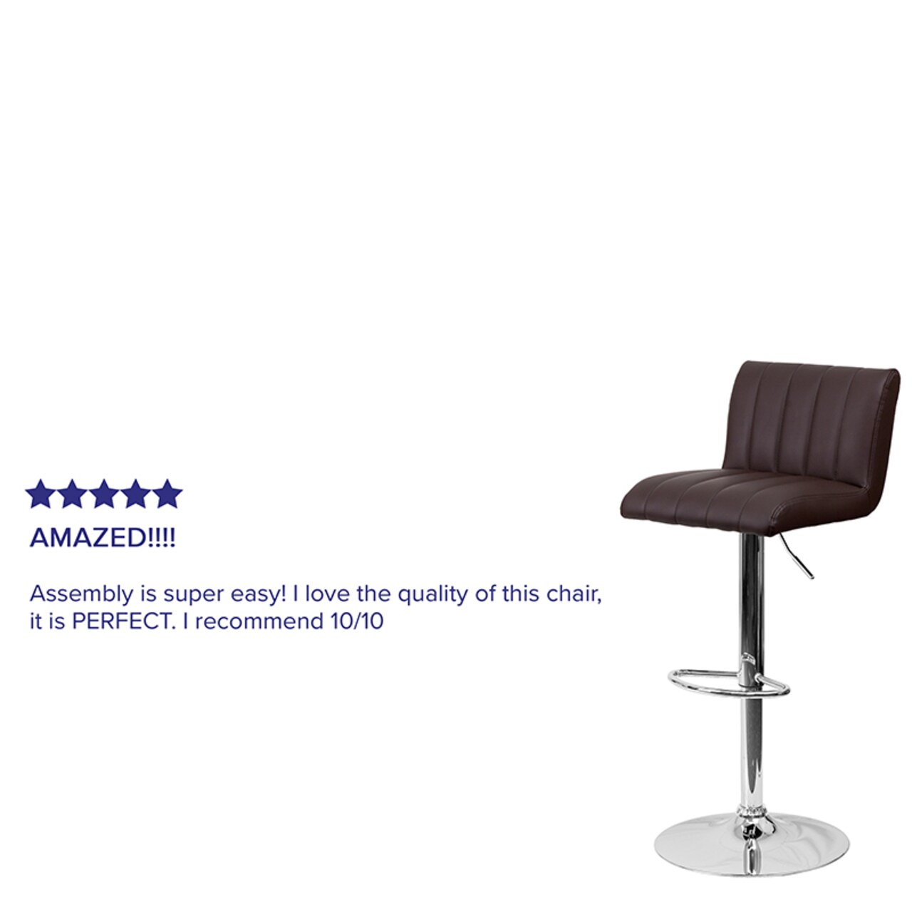 Flash Furniture Contemporary Brown Vinyl Adjustable Height Barstool with Vertical Stitch Back and Seat and Chrome Base